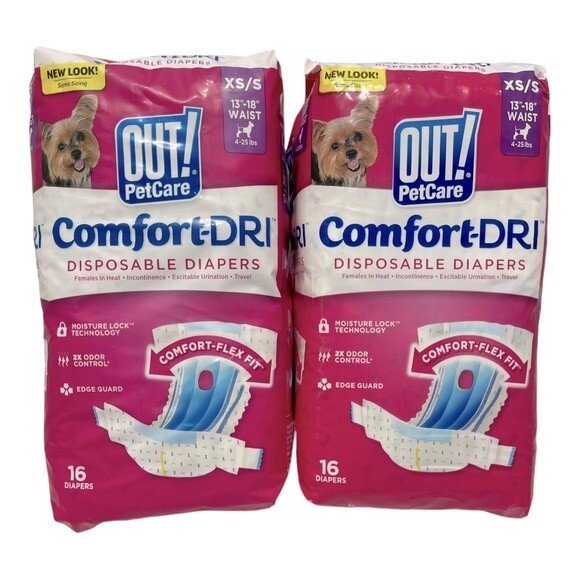 Disposable Female Dog Diapers- XS/S (2 Pack) - Picture 1 of 4